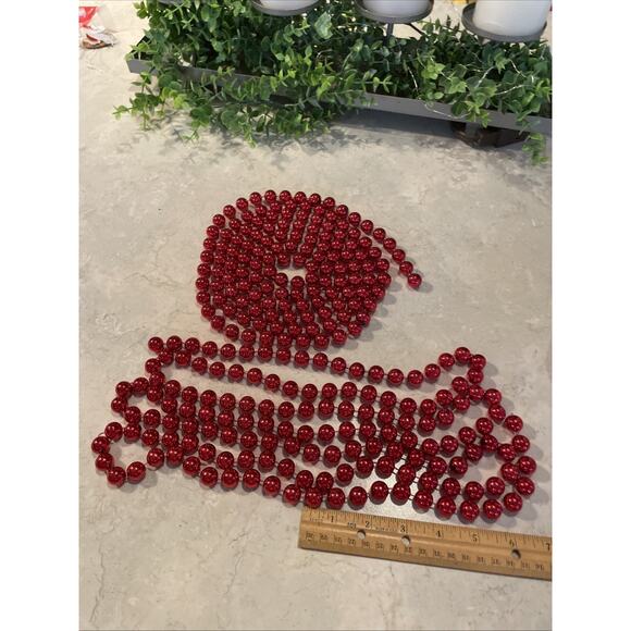 Vintage Lot 2 Heavy Large 1-2”Plastic Red Decorative Balls Garland 98” each - Picture 1 of 3